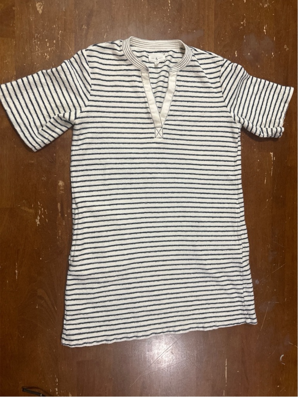 Lou & Grey Cream and Navy Striped Terry Toweling Cover Up Dress with Pockets